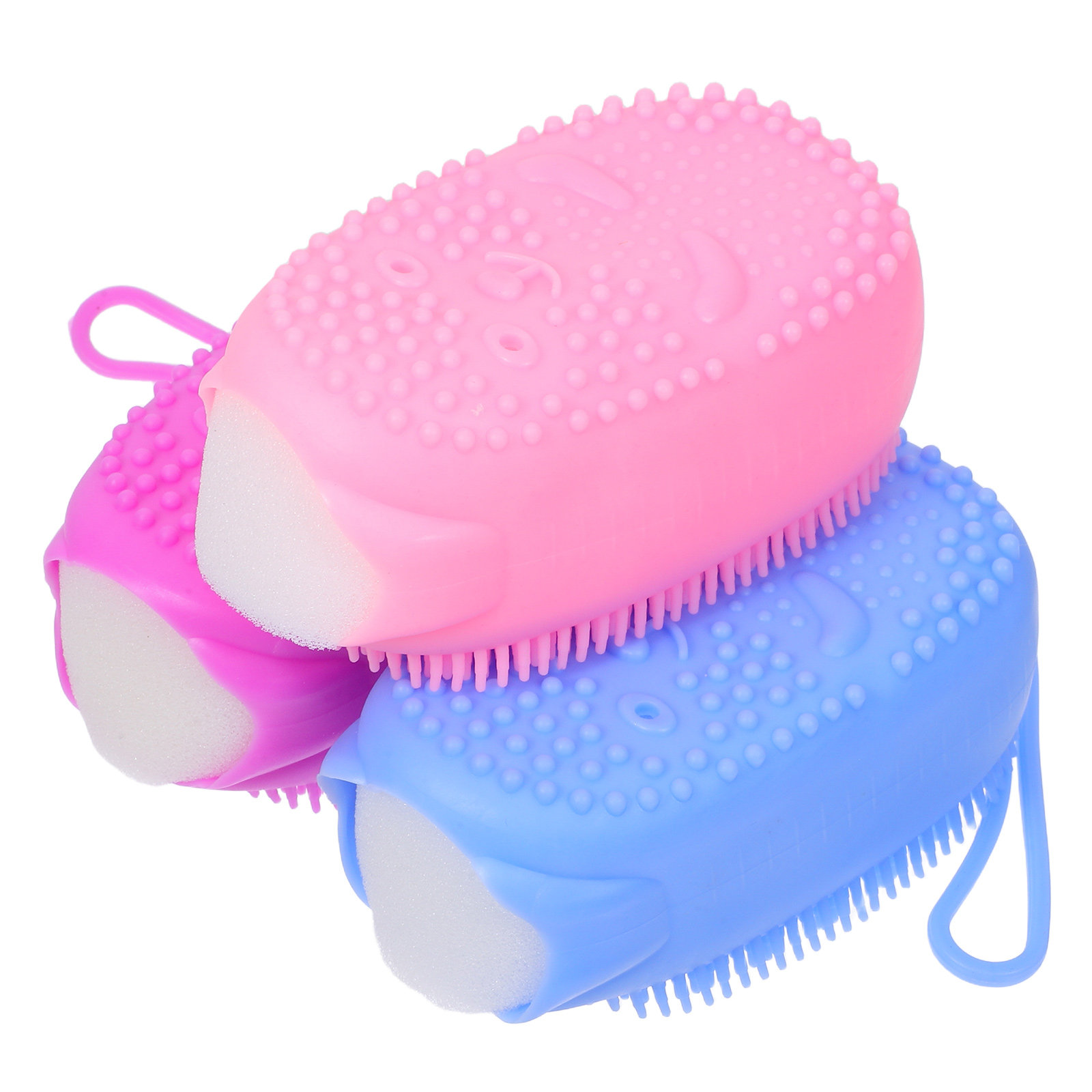Body Brush - 3個入り、角質除去用スポンジ、ボディスクラバー、シリコン製バスブラシ、背中用、シャワー用