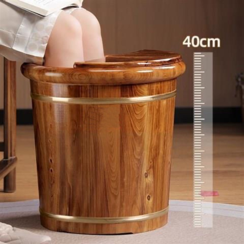 Spa Massager - 木製足浸しバケツ、無垢材のふくらはぎまで浸る足湯浴槽、蓋付き断熱マッサージフットスパ浴槽（家庭用）