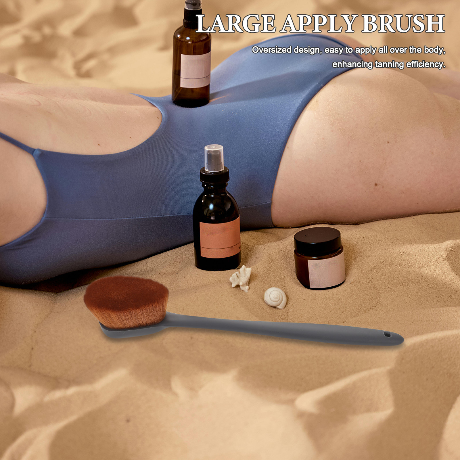 Body Brush - 特大サイズのセルフタンニング用ボディブラシ。背中用ローションや保湿クリーム、ボディバターなどを塗布するのに最適。均一に塗布でき、肌に密着します。