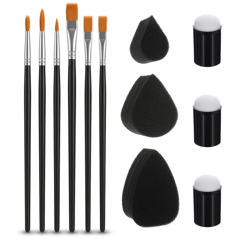 Body Brush - ABGH-12本セット フェイスペイント用ブラシ＆スポンジセット。ハロウィーンのコスプレパーティーやメイクアップ、ペイントに最適なプロ仕様のボディペイントキット。